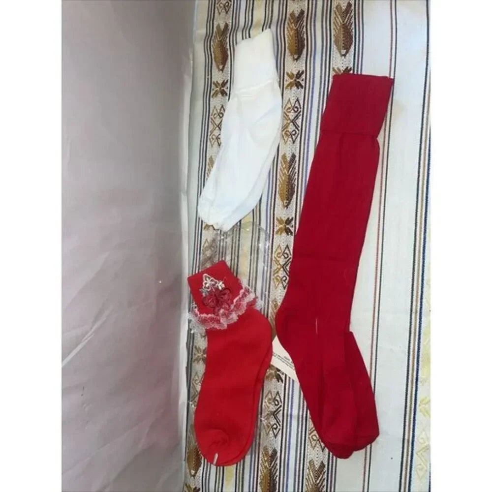 Two pairs of Red Girls Vintage Nylon Socks Sz 8 (white pair not‎ included)